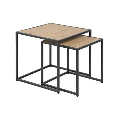 Afbeelding van Set van 2 bijzettafels Jaxx eikenkleur/zwart Bruin MDF