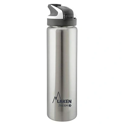 Image de LAKEN Therm Summit Bouteille d&#039;eau isotherme en acier inoxydable, Bouchon de Sport avec Paille, Grande Ouverture, 750ml, Argent