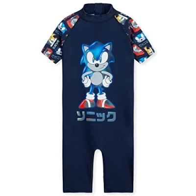 Afbeelding van Sonic The Hedgehog Zwempak voor kinderen, jongens, zwempak, korte mouwen, shorts, kleding, zomer, strand, zwembad, 3 10 jaar, officieel Sonic, Marine.