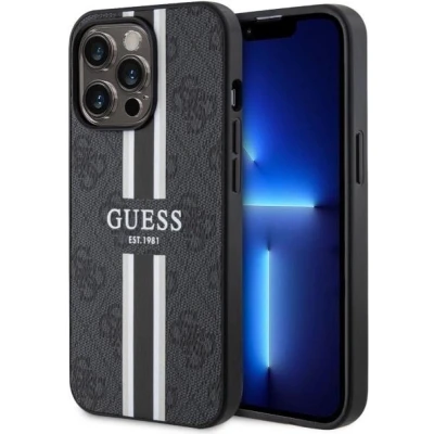 Afbeelding van Guess 4G Printed Stripes Hard Case Back Cover met MagSafe voor Apple iPhone 13 Pro Max Zwart