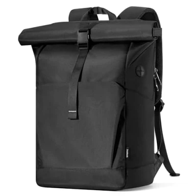 Afbeelding van Inateck RollTop Uittrekbare rugzak, 25 l, 30 voor dames en heren, laptop 17,3 inch, vrije tijd, oprolbaar, met hoofdtelefoon/oplaadaansluiting apart schoenenvak, zwart., l