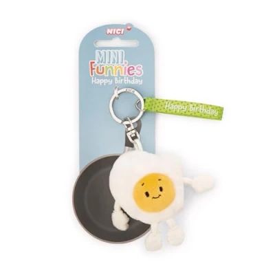 Afbeelding van NICI 61801 Porte clés Motif Œuf Au Plat « Happy Birthday », 7 cm, Blanc, Compagnon Fidèle Pour Sac À Dos Ou Sac, Petits Et Grands