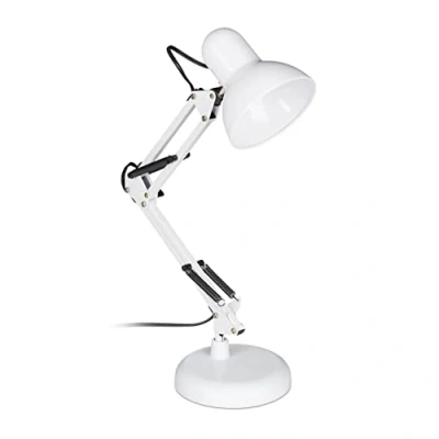 Afbeelding van Relaxdays retro bureaulamp flexibele knikarm tafellamp leeslamp metaal verstelbaar wit