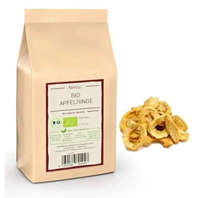 Afbeelding van 1 kg zachte biologische appelringen voorzichtig gedroogde uit Duitsland van de beste kwaliteit, ongezoet en zonder additieven