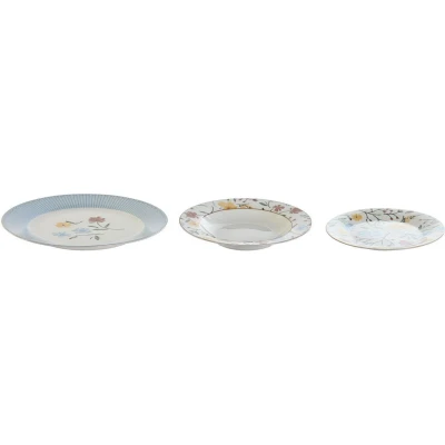 Afbeelding van Serviesset DKD Home Decor Blauw Wit Porselein Gebloemd 18 Onderdelen 27 x 3 cm