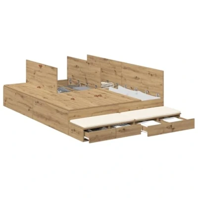 Afbeelding van vidaXL Opslagbedframe Bruin Bewerkt hout 135,5 x 190 31,5 cm