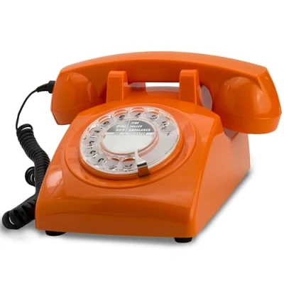 Afbeelding van Opis 60s Cable: Vintage vaste telefoon/vaste bedrade telefoon/vintage retro telefoon/oude telefoon/telefoon met wijzerplaat/vintage oranje telefoon