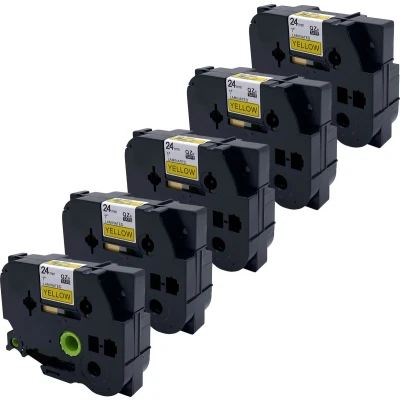 Afbeelding van DULA Brother Compatible label tape Tze 651 5 cassettes P Touch Zwart op geel 24mm x 8m
