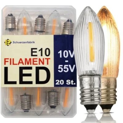 Afbeelding van Schuerzenfabrik E10 ledlampen, 20 stuks, 10 V, 55 0,2 W, 2200 K, universele reservelamp, led gloeidraad, ledkaarsen voor lichtketting en lichtboog