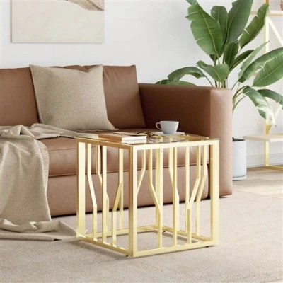 Afbeelding van Salontafel 50x50x50 cm roestvrij staal en glas goudkleurig