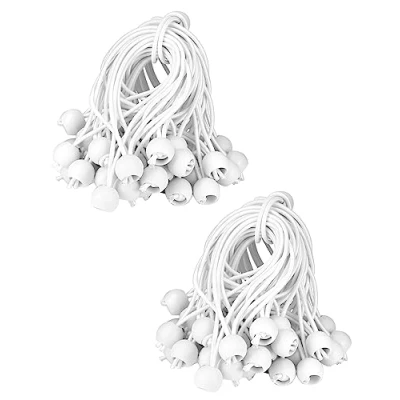 Afbeelding van QWORK® 100 stuks elastische spanners met ballen, 15 cm, witte rubberen spanner, geschikt voor campingtenten, dekzeilen, banners, huishoudelijke artikelen.