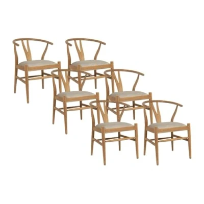 Afbeelding van Vente unique Set van 6 stoelen teakhout en stof Naturel beige POGIANA L 53 cm x H 77 D 63