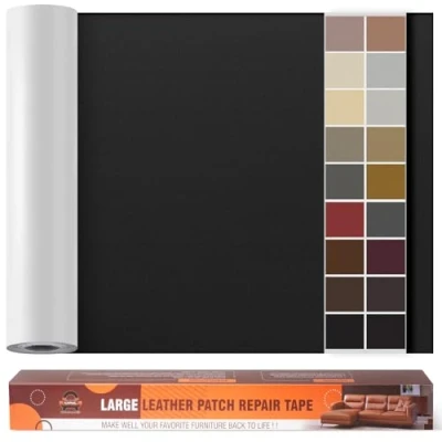Afbeelding van lederen reparatiepatch, zelfklevend, extra groot, 60 x 300 cm, reparatieset, voor meubels, autostoelen, banken, glad, zwart