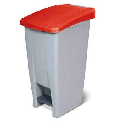 Afbeelding van Pedaalemmer met wieltjes, inhoud 60 liter, 700 x 380 490 mm, behuizing grijs, deksel rood