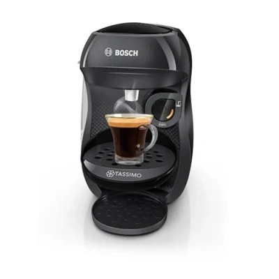 Afbeelding van Bosch Tassimo Happy Friendly TAS102E capsulemachine met meer dan 70 dranken, geschikt voor alle kopjes, automatische uitschakeling, duurzaam, perfect gedoseerd, ruimtebesparend, 1400 W, zwart