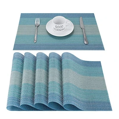 Afbeelding van CHAOCHI Placemat van 6,Gemakkelijk Schoon Tafelmatten Antislip Warmte Isolatie Vlekbestendig Tafelonderzetter,45cmx30cm (Placemat 6, c blauw)