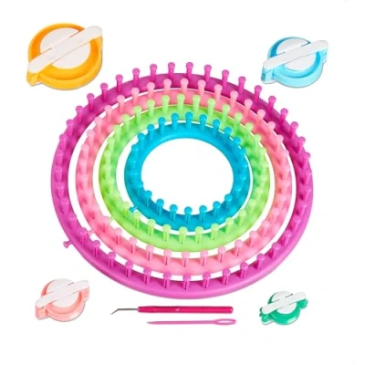 Afbeelding van Relaxdays breiringen 10 delige set met breikhaak pompommakers breiraam rond