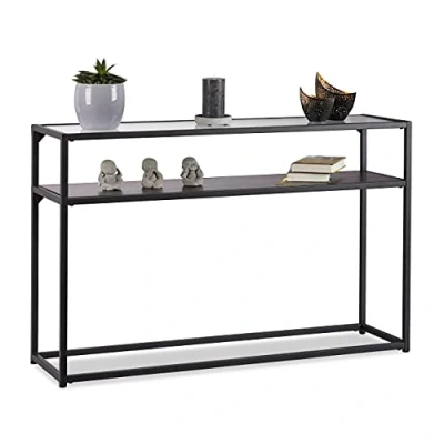 Afbeelding van Relaxdays sidetable zwart HxBxD: 70,5x110x30 cm wandtafel glas metaal