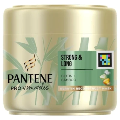 Afbeelding van Pantene Haarmasker met biotine, keratine en bamboe, helpt de haargroei te ondersteunen haaruitval verminderen, voor sterk lang haar, tot 100% meer