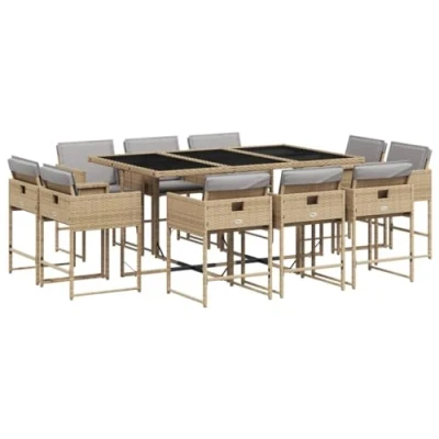 Afbeelding van vidaXL 11 delige Tuinset met kussens poly rattan gemengd beige