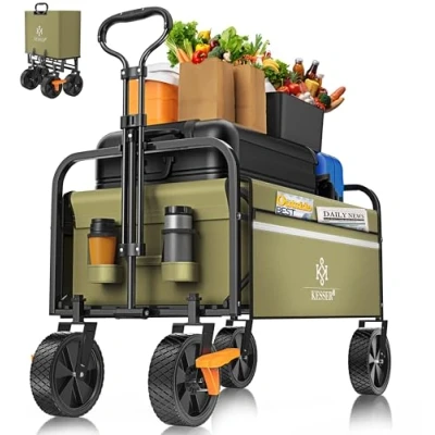 Afbeelding van KESSER® Opvouwbare transportwagen, 2 netvakken, pvc banden, belastbaar tot 80 kg, Tuinaanhangwagen, zonder dak
