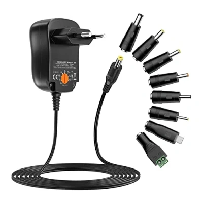 Afbeelding van Zolt Universele voeding 12 W 3 V 4,5 5 6 7,5 9 1 A AC DC met 8 aansluitingen voor luidspreker, camera, lamp, tablet en meer huishoudelijke elektronica, 1000 mA max.