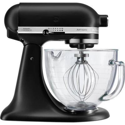 Afbeelding van KitchenAid Artisan mixer keukenrobot 4,8 liter 5KSM156EBM Glazen kom mat zwart