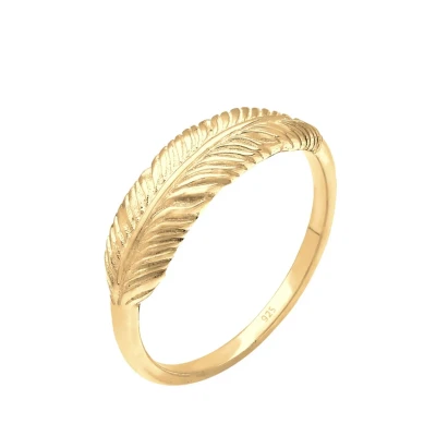 Afbeelding van Elli Feather Ring goldcoloured, Dames, Maat: 54, Gold coloured