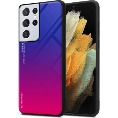 Afbeelding van Cadorabo Hoesje geschikt voor Samsung Galaxy S22 ULTRA in PAARS ROOD Tweekleurige beschermhoes van TPU silicone Case Cover en achterzijde gehard glas