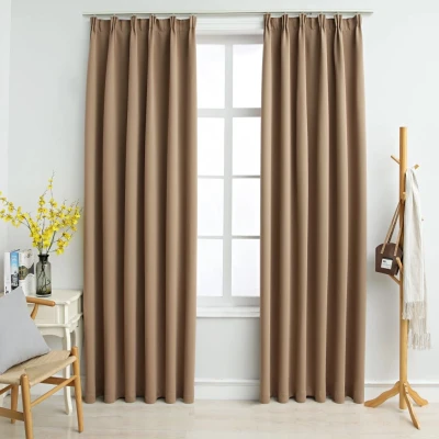 Afbeelding van Gordijnen verduisterend met haken 2 st 140x175 cm taupe