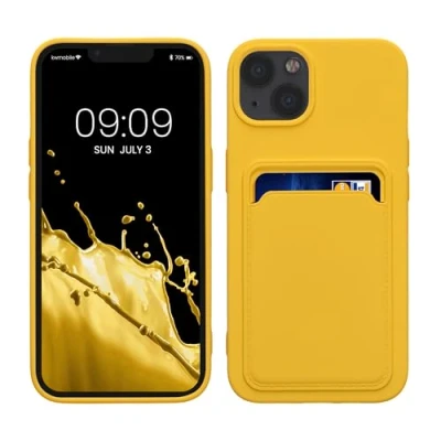 Afbeelding van kwmobile telefoonhoesje geschikt voor Apple iPhone 13 Hoesje met pasjeshouder TPU case in stralend geel