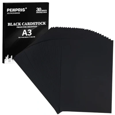 Afbeelding van PAC01BK030 30 vellen dik karton 300 g/m² DIN A3 voor het maken van kaarten, uitnodigingen, ansichtkaarten, visitekaartjes, 50 kg, zwart