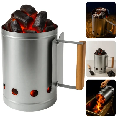 Afbeelding van Cheqo Houtskoolstarter RVS Brikettenstarter Aansteken BBQ Starter Barbecue Briketten