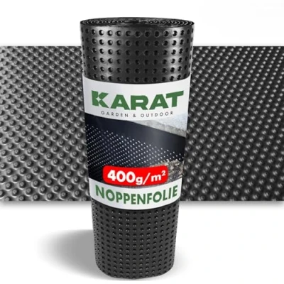 Afbeelding van KARAT Plakfolie met noppen, voor verhoogde bedden, bescherming van funderingsmuren, waterdichtingsfolie drainage, flexibel op maat te snijden, 800 g/m² (1 stuk, zwart, 1 x 10 m)