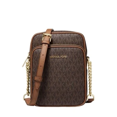 Afbeelding van Michael Kors Jet Set Travel Medium Signature North South Chain Crossbody Handbag Brown