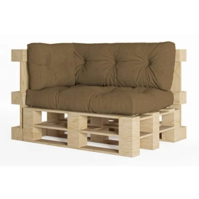 Afbeelding van chilly pilley europalletkussen met vlokken van schuim, geschikt voor palletmeubels, rugkussen, zitkussen en zijkussen, verkrijgbaar als set meerdere kussens (3 delige set, bruin)