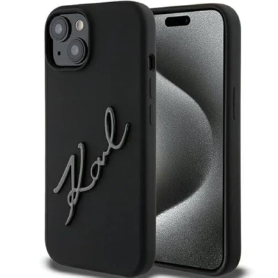 Afbeelding van Karl Lagerfeld KLHCP15SSKSBMCK hoes voor iPhone 15 6,1 inch zwart Script siliconen harde