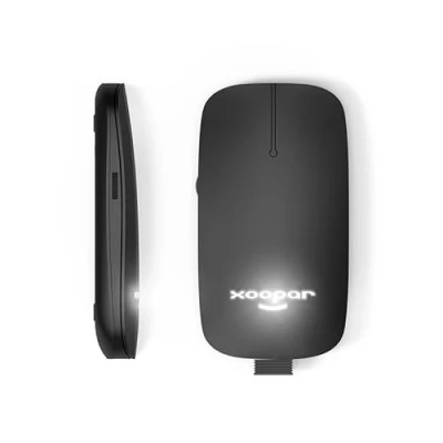 Afbeelding van Xoopar Draadloze muis, 2,4 g, muis zonder batterijen, oplaadbaar, aangesloten computermuis, ultradun, tas van gerecycled kunststof (zwart)