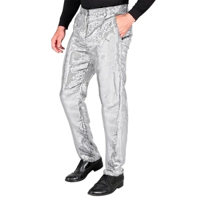Afbeelding van Widmann Jaren 80 &amp; 90 Kostuum Love To Shine Pailletten Broek Zilver Man XL Carnavalskleding Verkleedkleding