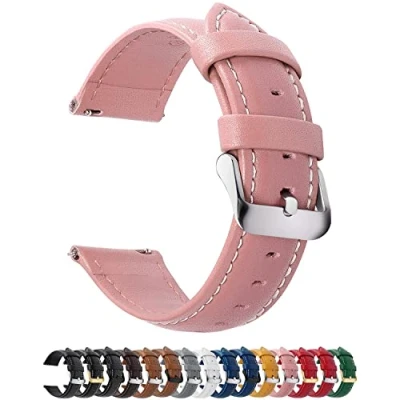 Afbeelding van Fullmosa horlogeband gemaakt van echt leer, 14 mm 16 18 19 20 22 24 mm, 12 kleuren, Axus met snelsluiting, lichtroze