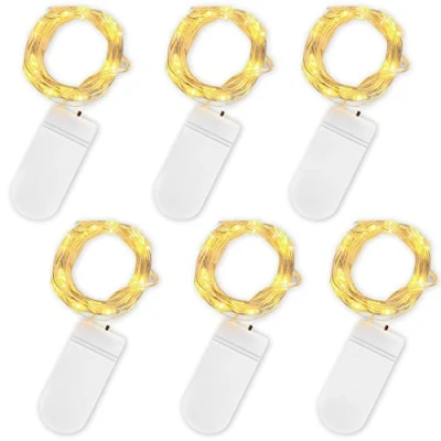 Afbeelding van Jsdoin 6 stuks 2 m lichtketting met 20 leds op batterijen van koperdraad voor binnen en buitenverlichting, slaapkamer, bruiloftsdecoratie, feest, Kerstmis, boomdecoratie (warm wit)