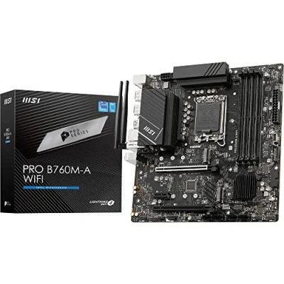 Image de MSI PRO B760M A WIFI carte mère micro ATX Socket LGA1700 B760 Chipset USB 3.2 Gen 1, 2, C 1 2.5 Gigabit LAN, Bluetooth, Wi Fi graphique embarquée (unité centrale requise) audio HD (8 canaux)