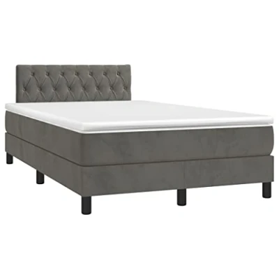Image de vidaXL Sommier à lattes de lit et matelas gris foncé 120x190cm velours