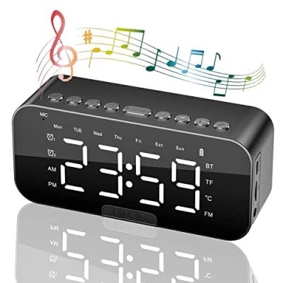 Afbeelding van Nachtwekker, radio met bluetooth luidsprekers, digitale wekker voor slaapkamer, draagbare spiegelwekker dubbel alarm, sluimerfunctie, led display, 3 instelbare niveaus