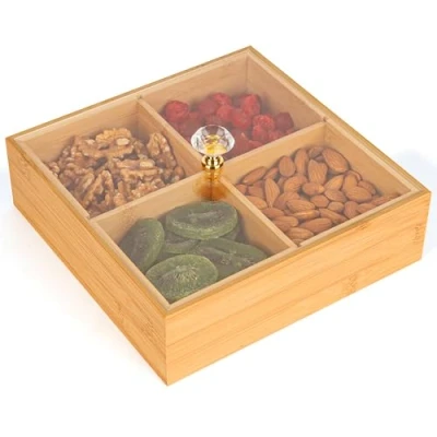 Afbeelding van BELLE VOUS Grey Wooden Box with 4 Compartments and Acrylic Lid