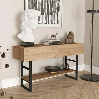 Afbeelding van Console tafel sidetable Lappeenranta 139x43x76cm eiken en zwart