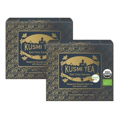 Image de Kusmi Tea Earl Grey Intense Bio Lot de 2 boîtes Biologique Aromatisé à la Bergamote avec des Écorces Citron Thé Caféiné 2x20 Sachets