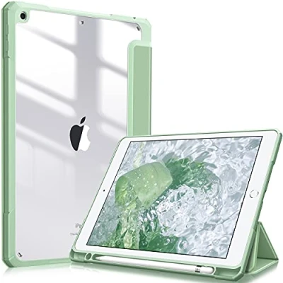 Afbeelding van Fintie Hoes voor iPad 10.2 inch 9e Generatie 2021/8e Gen 2020 /7e 2019 [Ingebouwde Penhouder] Schokbestendige Cover met Transparant Harde Schaal Terug Beschermhoes 10.2, (Pastel Groen)