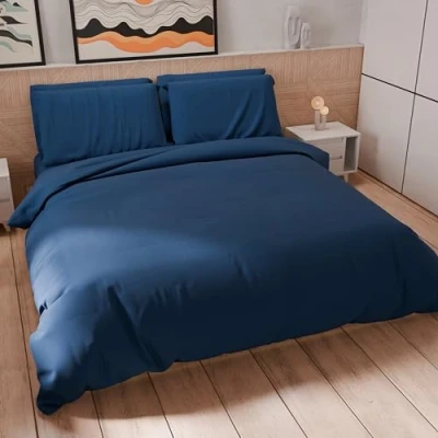 Afbeelding van PETTI Artigiani Italiani Dekbedovertrek en kussenslopen van microvezel, eenkleurig, nachtblauw, 100% Made in Italy