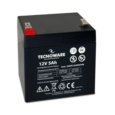 Afbeelding van Tecnoware Loodaccu 12V 5Ah capaciteit voor omvormers, videobewakingssystemen en alarm, 6,3mm Faston kabelschoen 9x10x7cm
